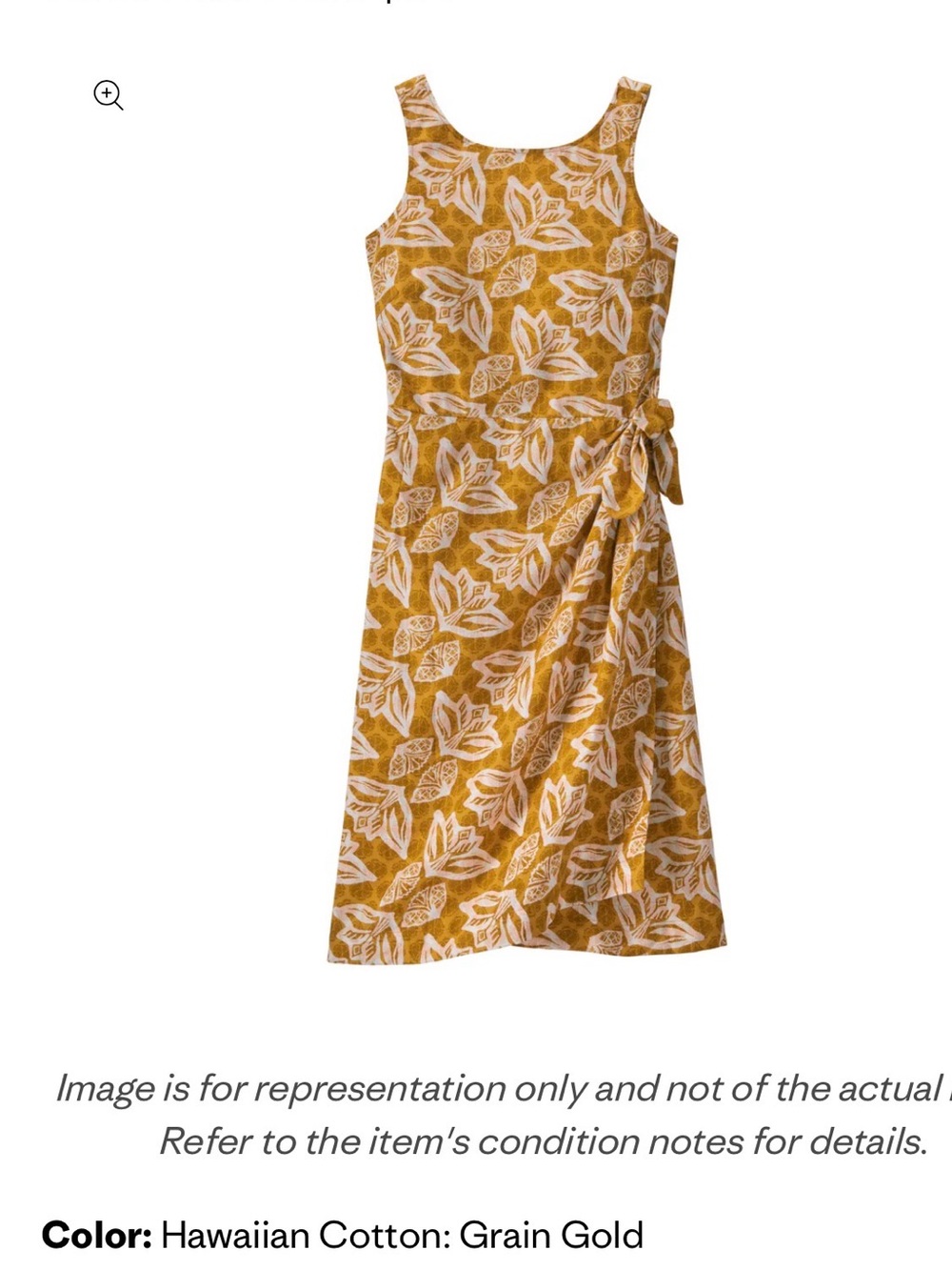 Patagonia Grain Gold and White Floral Midi Dress with Side Tie